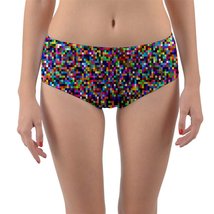 Pattern Reversible Mid-Waist Bikini Bottoms