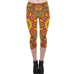 Sunshine Mandala And Other Golden Planets Capri Leggings  by pepitasart