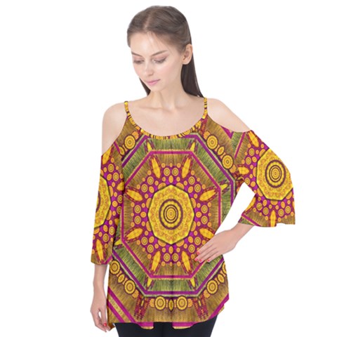 Sunshine Mandala And Other Golden Planets Flutter Tees by pepitasart