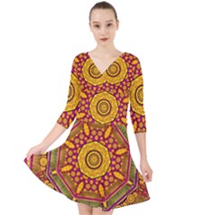 Sunshine Mandala And Other Golden Planets Quarter Sleeve Front Wrap Dress	 by pepitasart