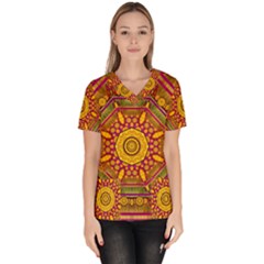 Sunshine Mandala And Other Golden Planets Scrub Top