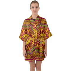 Sunshine Mandala And Other Golden Planets Quarter Sleeve Kimono Robe by pepitasart