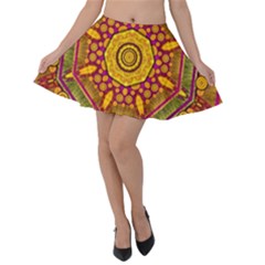 Sunshine Mandala And Other Golden Planets Velvet Skater Skirt by pepitasart