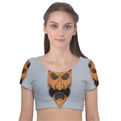 Mask India South Culture Velvet Short Sleeve Crop Top 