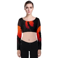 Giraffe Animal Africa Sunset Velvet Long Sleeve Crop Top