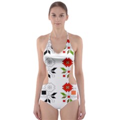 Bulgarian Folk Art Folk Art Cut-out One Piece Swimsuit by Celenk