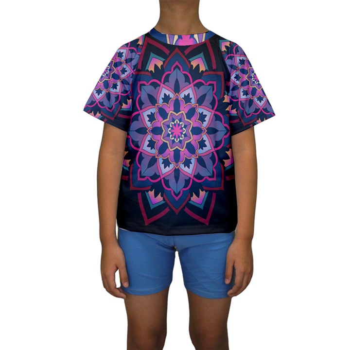 Mandala Circular Pattern Kids  Short Sleeve Swimwear