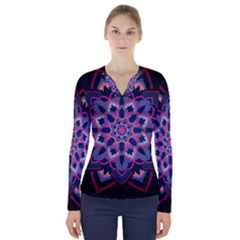 Mandala Circular Pattern V-neck Long Sleeve Top