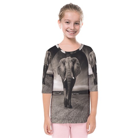 Elephant Black And White Animal Kids  Quarter Sleeve Raglan Tee by Celenk