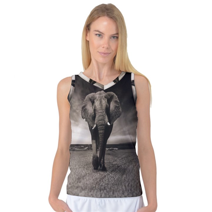 Elephant Black And White Animal Women s Basketball Tank Top