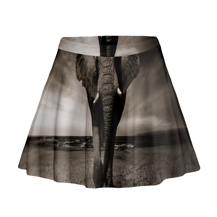 Elephant Black And White Animal Mini Flare Skirt