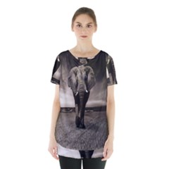 Elephant Black And White Animal Skirt Hem Sports Top by Celenk