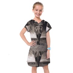 Elephant Black And White Animal Kids  Drop Waist Dress