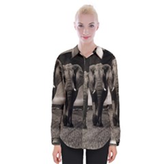 Elephant Black And White Animal Womens Long Sleeve Shirt