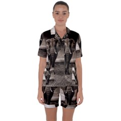 Elephant Black And White Animal Satin Short Sleeve Pyjamas Set