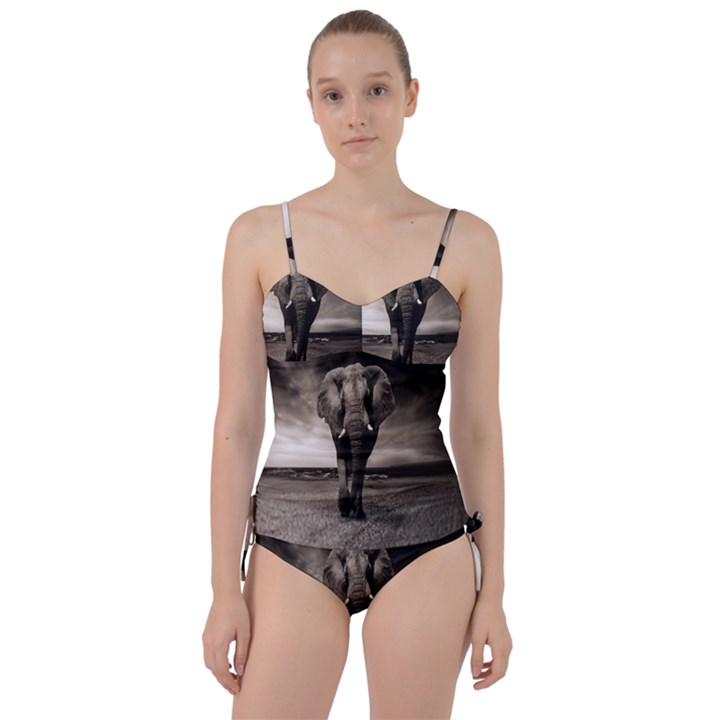 Elephant Black And White Animal Sweetheart Tankini Set