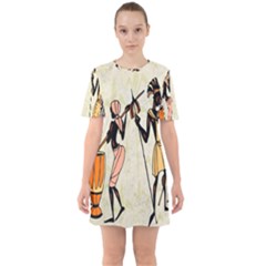 Man Ethic African People Collage Sixties Short Sleeve Mini Dress