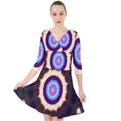 Mandala Art Design Pattern Quarter Sleeve Front Wrap Dress	