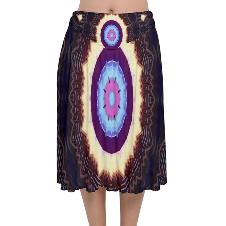 Mandala Art Design Pattern Velvet Flared Midi Skirt