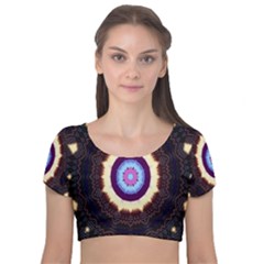 Mandala Art Design Pattern Velvet Short Sleeve Crop Top 