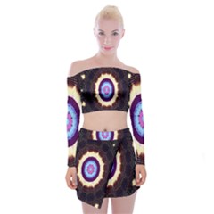 Mandala Art Design Pattern Off Shoulder Top With Mini Skirt Set