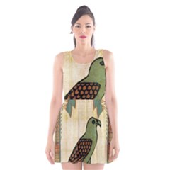 Egyptian Paper Papyrus Bird Scoop Neck Skater Dress by Celenk