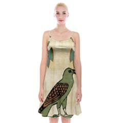 Egyptian Paper Papyrus Bird Spaghetti Strap Velvet Dress by Celenk