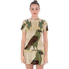 Egyptian Paper Papyrus Bird Drop Hem Mini Chiffon Dress