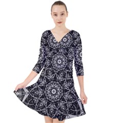 Mandala Psychedelic Neon Quarter Sleeve Front Wrap Dress	