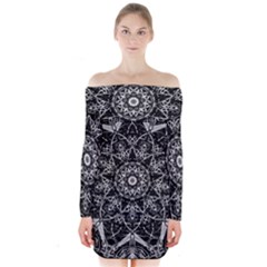 Mandala Psychedelic Neon Long Sleeve Off Shoulder Dress by Celenk