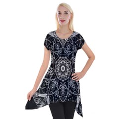 Mandala Psychedelic Neon Short Sleeve Side Drop Tunic by Celenk