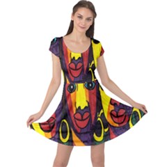 Ethnic Bold Bright Artistic Paper Cap Sleeve Dress