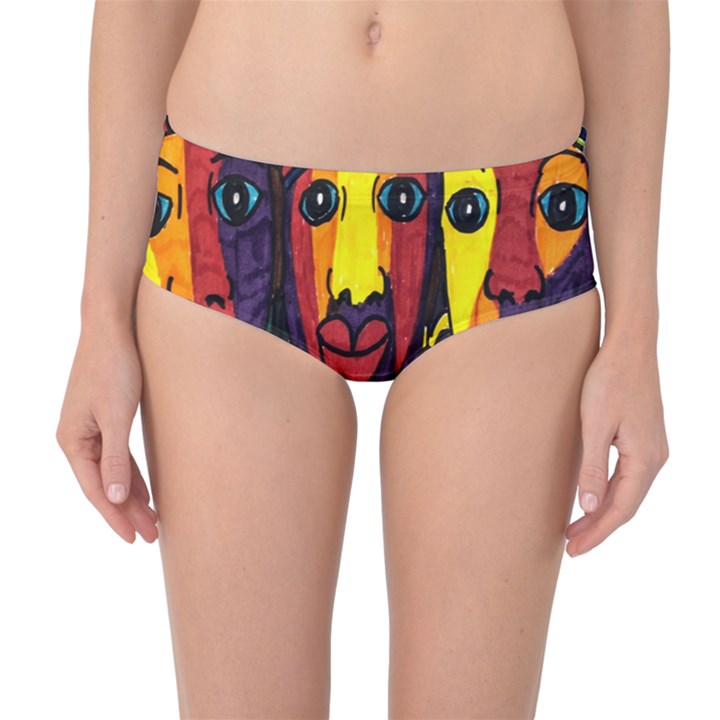 Ethnic Bold Bright Artistic Paper Mid-Waist Bikini Bottoms