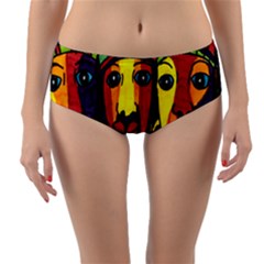 Ethnic Bold Bright Artistic Paper Reversible Mid-waist Bikini Bottoms