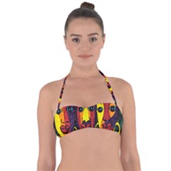 Ethnic Bold Bright Artistic Paper Halter Bandeau Bikini Top