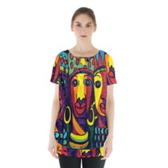 Ethnic Bold Bright Artistic Paper Skirt Hem Sports Top