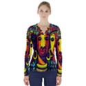 Ethnic Bold Bright Artistic Paper V-Neck Long Sleeve Top View1