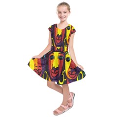 Ethnic Bold Bright Artistic Paper Kids  Short Sleeve Dress