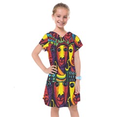 Ethnic Bold Bright Artistic Paper Kids  Drop Waist Dress