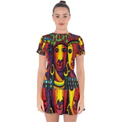 Ethnic Bold Bright Artistic Paper Drop Hem Mini Chiffon Dress