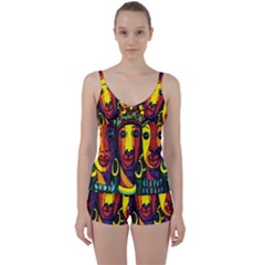 Ethnic Bold Bright Artistic Paper Tie Front Two Piece Tankini