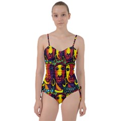 Ethnic Bold Bright Artistic Paper Sweetheart Tankini Set