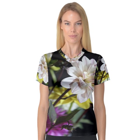 Dahlias Dahlia Dahlia Garden V-neck Sport Mesh Tee by Celenk