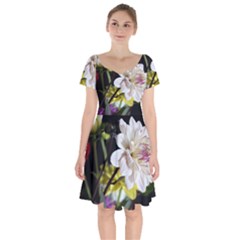 Dahlias Dahlia Dahlia Garden Short Sleeve Bardot Dress by Celenk