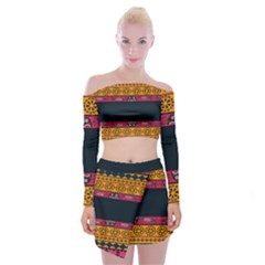 Pattern Ornaments Africa Safari Off Shoulder Top With Mini Skirt Set by Celenk