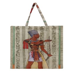 Egyptian Design Man Royal Zipper Large Tote Bag by Celenk