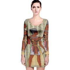 Egyptian Design Man Royal Long Sleeve Velvet Bodycon Dress by Celenk