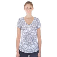 Mandala Ethnic Pattern Short Sleeve Front Detail Top by Celenk