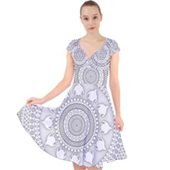 Mandala Ethnic Pattern Cap Sleeve Front Wrap Midi Dress