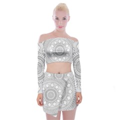 Mandala Ethnic Pattern Off Shoulder Top With Mini Skirt Set